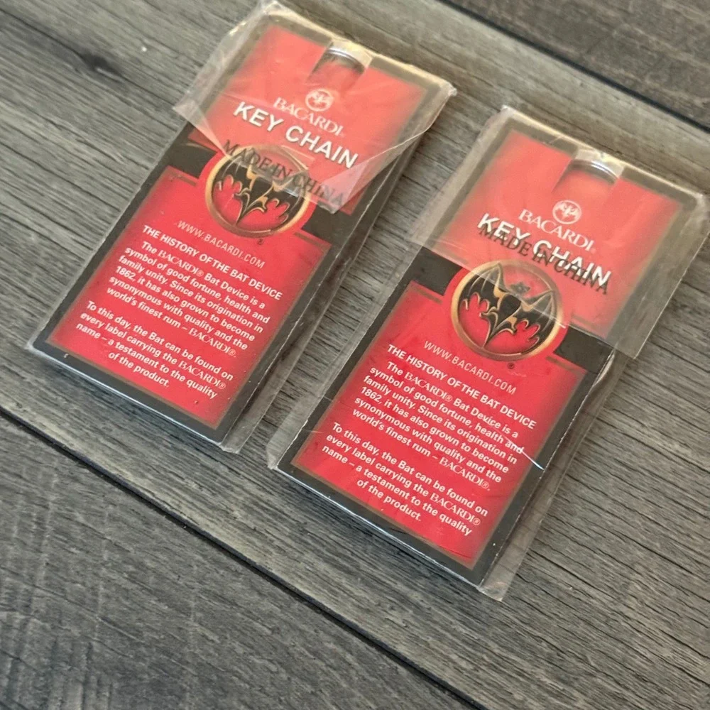 Y2K Bacardi Rum Bat Logo Keychains 2009 Promotional Collectible Set of 2 New